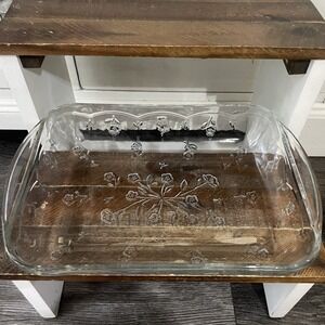 Anchor Hocking Baking Dish‎ 9" × 12" Floral Etched Oven Proof Vintage Glass